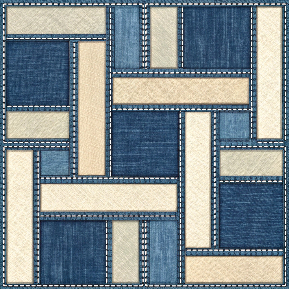 navy blue, cream, beige, geometric, patchwork, modern, quilted, contemporary, color block, denim, textured, minimalist, abstract, home decor, interior design, neutral tones, stitched detail, structured, architectural, masculine, contemporary quilting, sophisticated, neutral palette, casual modern, two-tone, organized pattern, retro modern, mid-century modern