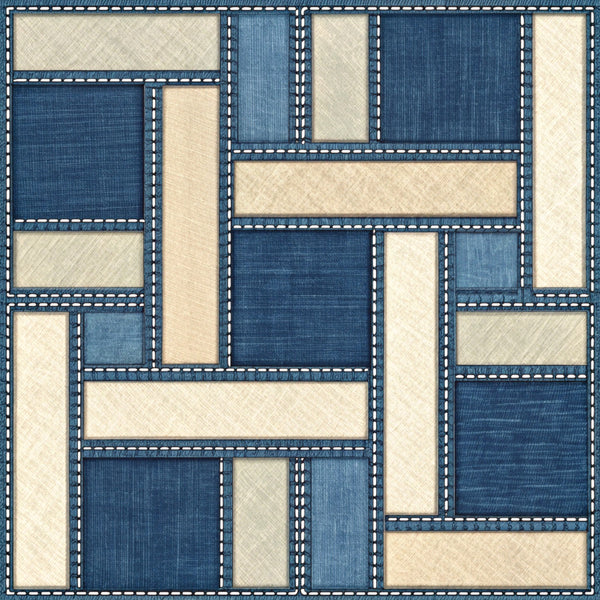 navy blue, cream, beige, geometric, patchwork, modern, quilted, contemporary, color block, denim, textured, minimalist, abstract, home decor, interior design, neutral tones, stitched detail, structured, architectural, masculine, contemporary quilting, sophisticated, neutral palette, casual modern, two-tone, organized pattern, retro modern, mid-century modern