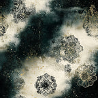 forest green, cream, ivory, gold, teal, dark green, ornate, damask, baroque, medallion, floral, celestial, stars, sparkle, vintage, elegant, romantic, whimsical, botanical, intricate, decorative, sophisticated, ethereal, mystical, ornamental, scrollwork, detailed, artistic, timeless, luxury