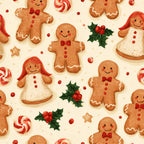 gingerbread men, gingerbread cookies, holiday, christmas, festive, red, cream, tan, brown, candy canes, peppermint, holly berries, holly leaves, gingerbread girl, whimsical, playful, nursery, kids room, children's, sweet treats, dessert themed, winter, seasonal, cute, cheerful, traditional, retro, vintage inspired
