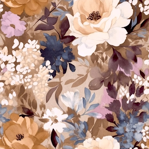 floral, cream, beige, tan, dusty pink, mauve, navy blue, dark blue, burgundy, white, multi-color, vintage floral, romantic, elegant, garden flowers, roses, botanical, nature, traditional, cottage core, spring, summer, nursery, baby, feminine, delicate, layered florals, small flowers, large flowers, artistic