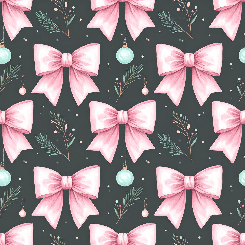 soft pink bows, charcoal gray background, mint green ornaments, holiday festive, christmas theme, elegant bows, winter holiday, decorative ribbons, evergreen branches, tree branches, festive ornaments, sophisticated style, whimsical design, feminine aesthetic, holiday decor, christmas ornaments, pink and gray, mint accents, delicate bows, holiday nursery, baby shower, nursery decor, kids room, playroom, christmas aesthetic, winter wonderland, elegant holiday, romantic style, festive celebration