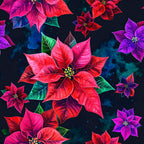 neon pink, hot pink, magenta, red, crimson, deep purple, violet, emerald green, dark teal, navy blue, black background, poinsettia, floral, botanical, festive, holiday, christmas, winter, vibrant, bold, colorful, whimsical, modern, elegant, flowers, leaves, nature-inspired, seasonal, festive decor