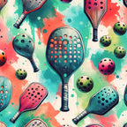 watercolor, pickleball, paddles, balls, sports equipment, coral pink, turquoise, mint green, sage green, artistic style, painted effect,, fabric panel, athletic theme, recreational sports, modern illustration, scattered pattern, playful design, contemporary art, crafting material