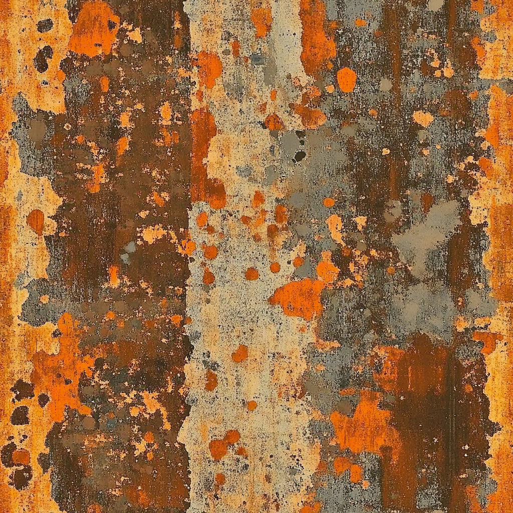 rust orange, burnt sienna, weathered brown, sage green, cream beige, distressed texture, aged patina, weathered surface, abstract pattern, mottled design, oxidized metal, vintage finish,, fabric panel, earthy tones, western style, rustic aesthetic, peeling paint effect, corroded surface, aged copper