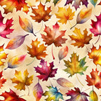 autumn leaves, fall colors, maple leaves, oak leaves, watercolor, crimson red, burnt orange, golden yellow, deep purple, mauve, coral, translucent, nature themed, seasonal, autumn themed, fall pattern, leaf motif, botanical, whimsical, artistic, painted effect, warm tones, multi-colored, children's design, kids room, playroom, nursery, cozy fall