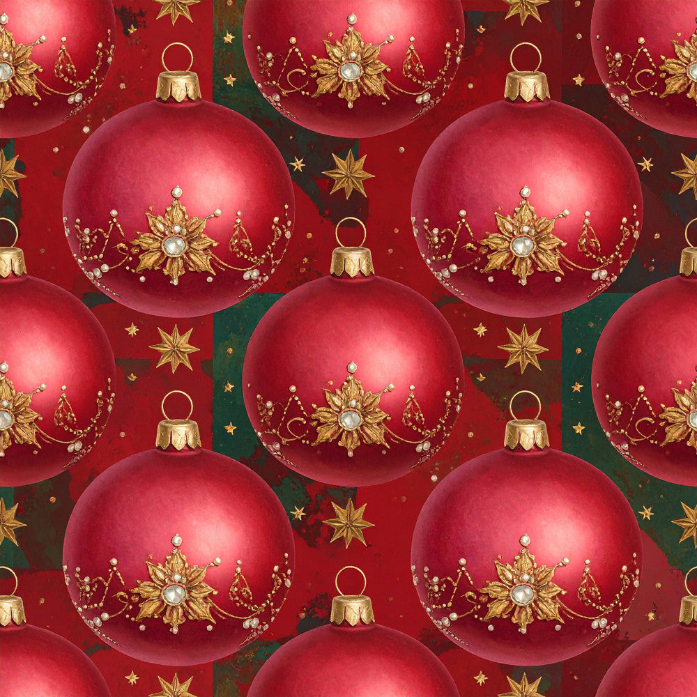 crimson red, deep red, gold, metallic gold, christmas, holiday, festive, ornaments, baubles, stars, elegant, luxurious, traditional, vintage, decorative, formal, sophisticated, red and green, jewel tones, beaded embellishments, pearl accents, dimensional details, seasonal, winter, celebration, classic christmas, timeless, glamorous