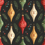 gold ornaments, red ornaments, cream ornaments, green ornaments, evergreen branches, berries, christmas, holiday, vintage christmas, elegant, traditional, festive, winter, metallic gold, deep red, forest green, cream, dark charcoal background, decorative ornaments, victorian style, classic christmas, botanical, pine branches, ornament design, luxury holiday, nostalgic, timeless, christmas decor