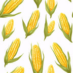 yellow corn, golden kernels, green husks, corn cobs, vegetable pattern, harvest theme, farm produce, botanical illustration, scattered layout, bright yellow, olive green,, fabric panel, food motif, agricultural design, summer vegetables, realistic style, repeating pattern, corn stalks, garden vegetables