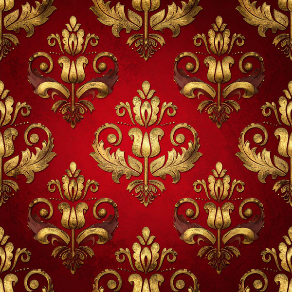 burgundy red, gold, metallic gold, damask, ornamental, baroque, victorian, elegant, luxurious, royal, traditional, classic, formal, ornate, scrolls, flourishes, botanical, decorative, sophisticated, vintage, antique, home decor, upholstery, crafting, sewing, palace, regal, opulent