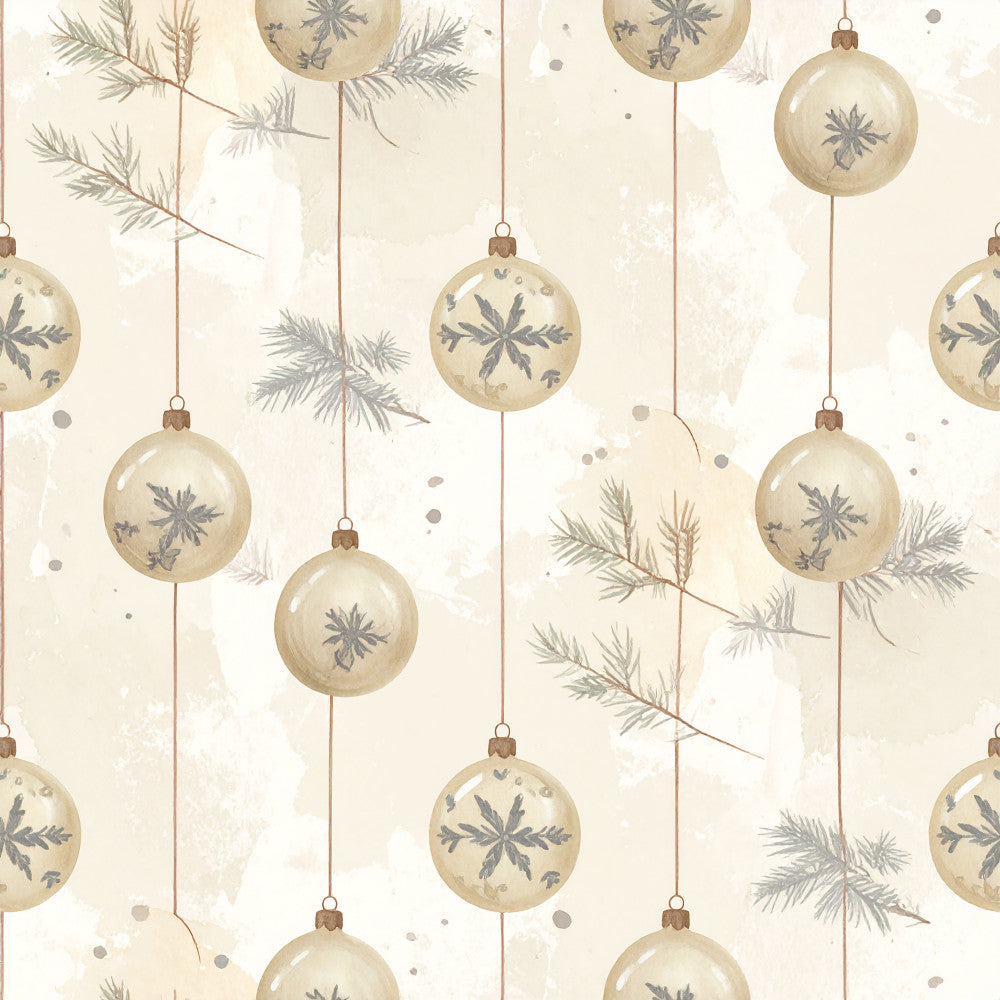 cream, beige, tan, taupe, gray, navy blue, gold, christmas, holiday, winter, ornaments, snowflakes, evergreen, pine branches, elegant, vintage, rustic, traditional, festive, decorative balls, hanging ornaments, nature, botanical, celestial, whimsical, nursery, baby shower, kids room, playroom, soft