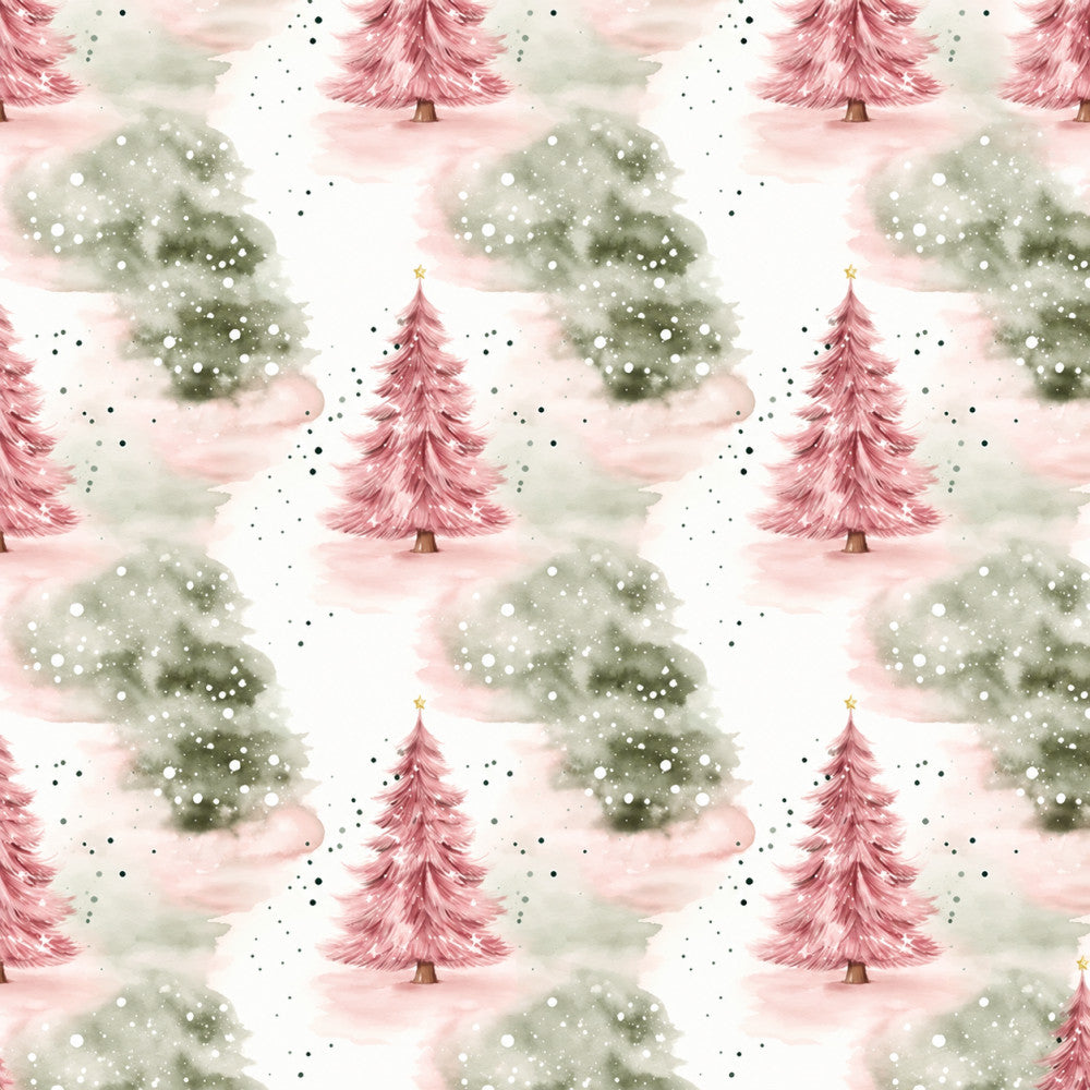 dusty rose, sage green, cream, soft pink, winter forest, christmas trees, holiday, snowy, watercolor, whimsical, elegant, festive, evergreen trees, gold star, delicate, nursery, kids room, baby shower, winter wonderland, nature, soft pastels, feminine, gentle, peaceful, magical, woodland, seasonal, festive decor, dreamy, enchanted forest