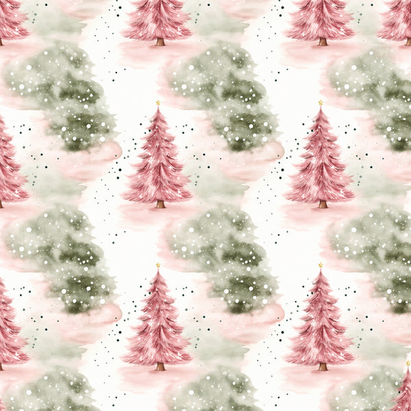 dusty rose, sage green, cream, soft pink, winter forest, christmas trees, holiday, snowy, watercolor, whimsical, elegant, festive, evergreen trees, gold star, delicate, nursery, kids room, baby shower, winter wonderland, nature, soft pastels, feminine, gentle, peaceful, magical, woodland, seasonal, festive decor, dreamy, enchanted forest