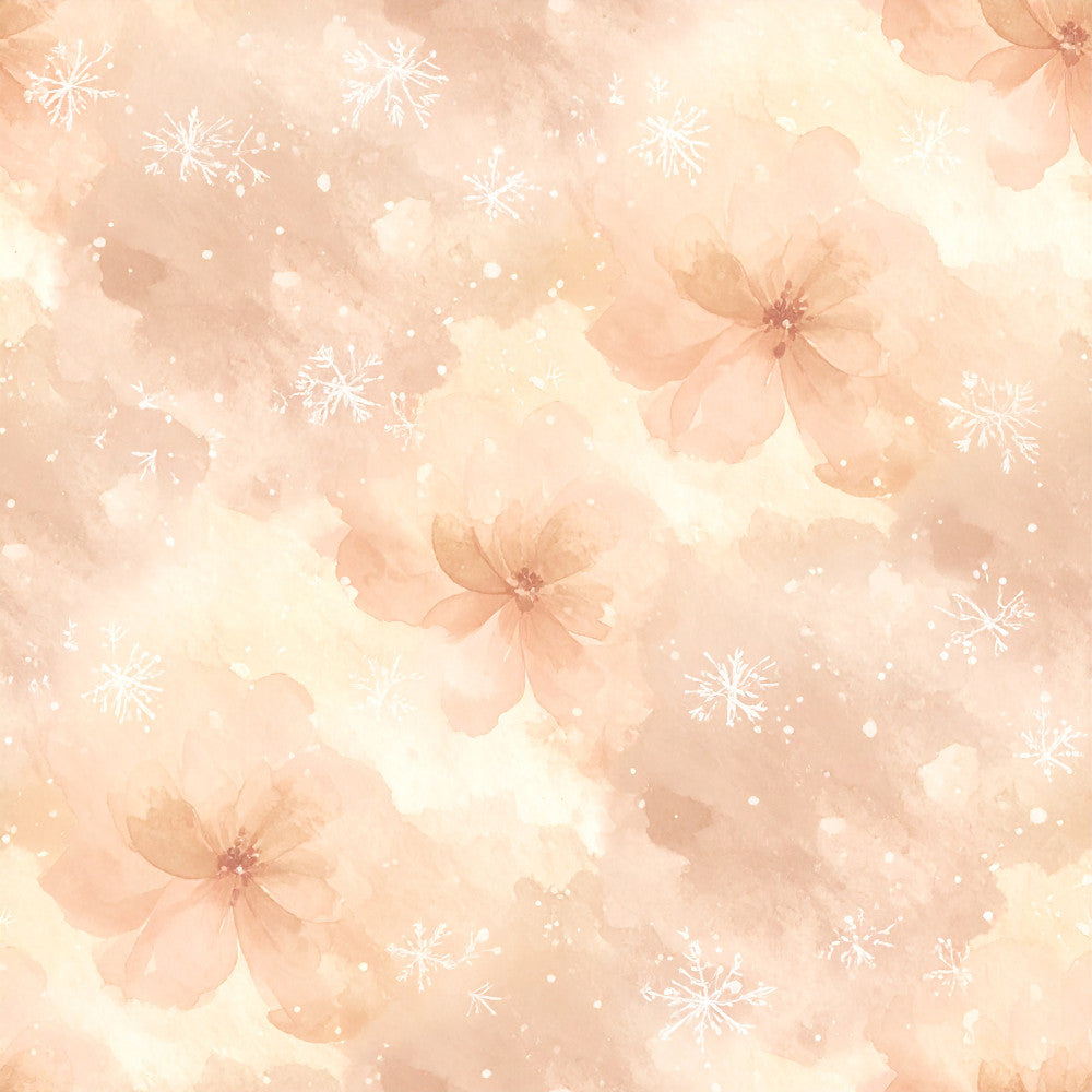 peachy pink, blush pink, cream, ivory, soft gold, watercolor floral, snowflakes, winter florals, delicate flowers, botanical, nature, whimsical, elegant, romantic, dreamy, soft and gentle, nursery, baby, baby girl, baby shower, winter, holiday, festive, pastel, ethereal, gentle aesthetic, frosty, seasonal, newborn, children's room