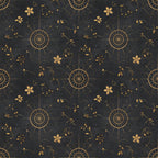 charcoal black, gold, metallic gold, floral, botanical, celestial, vintage, elegant, sophisticated, dandelion, flowers, spider web, geometric, nature, whimsical, dark academia, mystical, ornamental, delicate, intricate, bohemian, romantic, timeless, gothic, star motifs, seed head design, nature-inspired, luxe, dark and moody