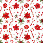 christmas, holiday, red and white, candy cane, poinsettia, peppermint, festive, winter, traditional, whimsical, holly, berries, evergreen, ornaments, candy, striped, red, cream white, seasonal, celebration, decorative, joyful, classic, vintage holiday, sprigs, balls, pinecone, elegant, cheerful