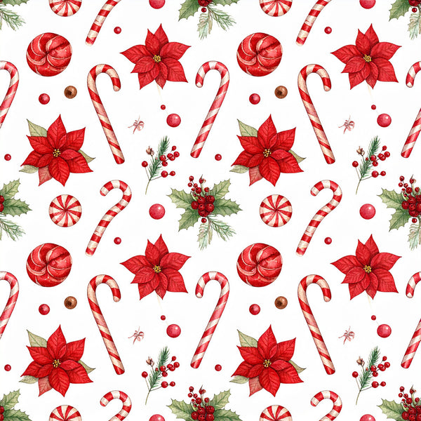 christmas, holiday, red and white, candy cane, poinsettia, peppermint, festive, winter, traditional, whimsical, holly, berries, evergreen, ornaments, candy, striped, red, cream white, seasonal, celebration, decorative, joyful, classic, vintage holiday, sprigs, balls, pinecone, elegant, cheerful