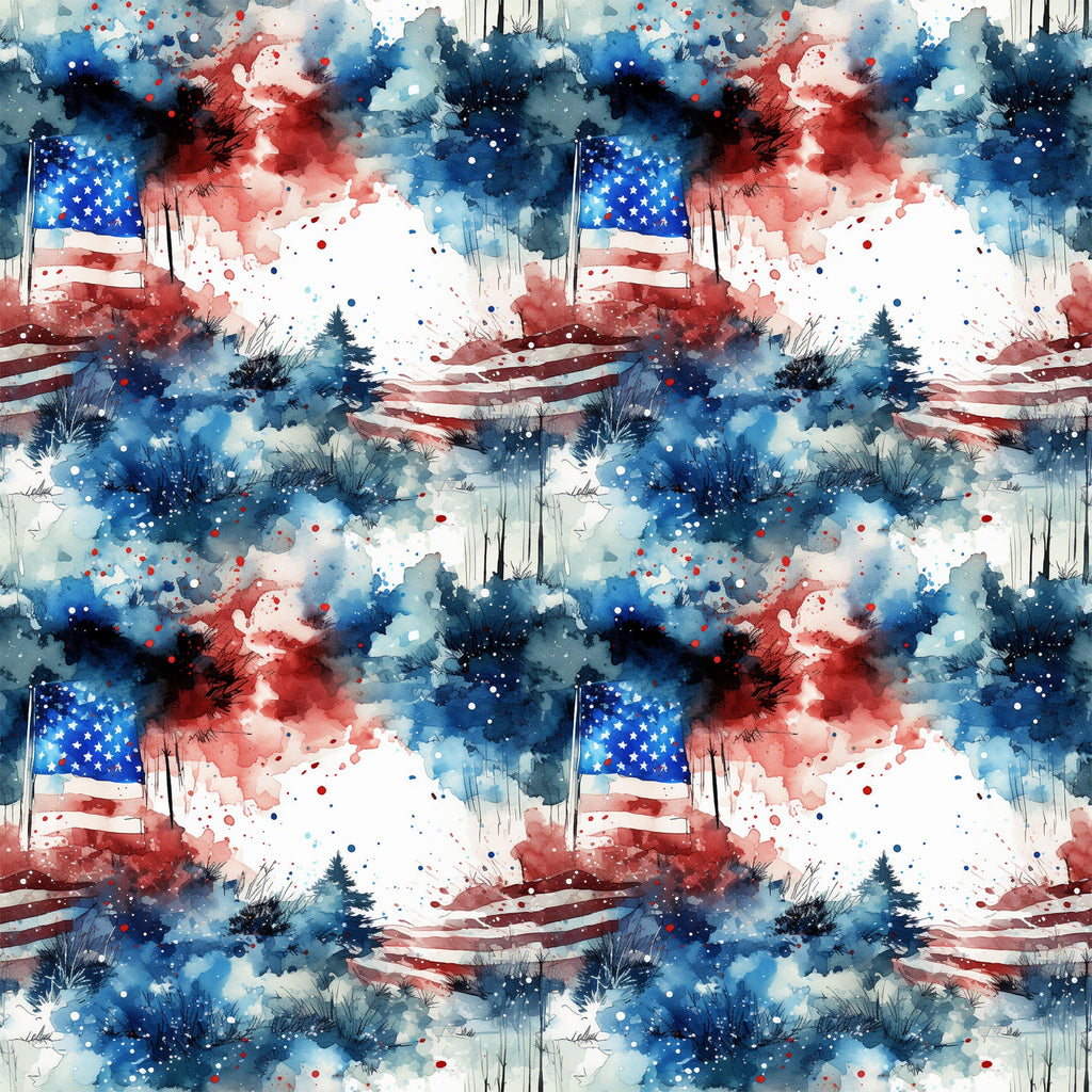 patriotic grunge, watercolor style, american flag, red white blue, abstract splashes, paint splatters, distressed look,, fabric panel, stars and stripes, artistic brushstrokes, navy blue, crimson red, weathered effect, fourth of july, independence day, contemporary art, mixed media appearance, textile design, repeating pattern