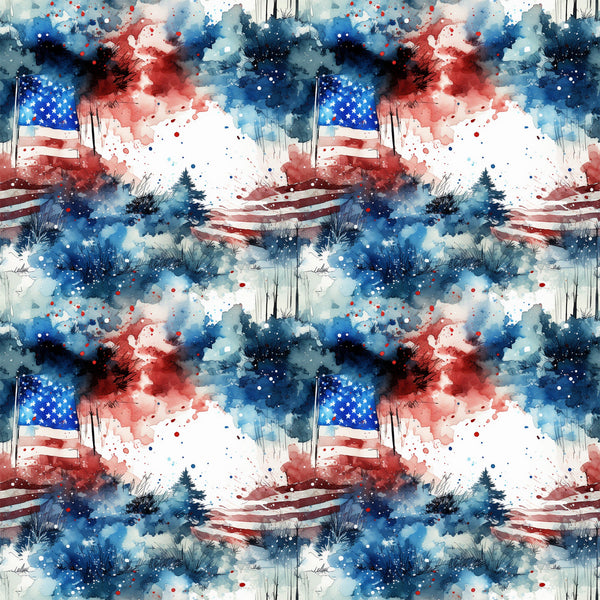 patriotic grunge, watercolor style, american flag, red white blue, abstract splashes, paint splatters, distressed look,, fabric panel, stars and stripes, artistic brushstrokes, navy blue, crimson red, weathered effect, fourth of july, independence day, contemporary art, mixed media appearance, textile design, repeating pattern
