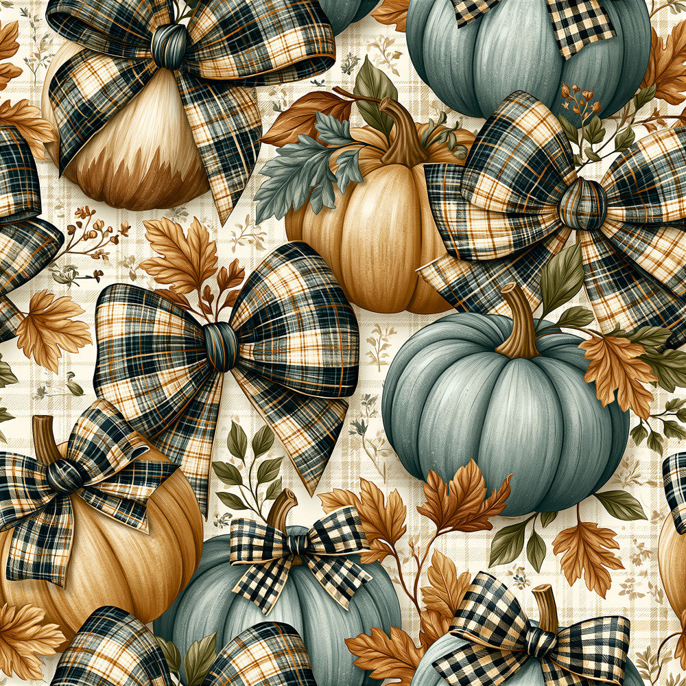 cream plaid, navy plaid, gold plaid, pumpkin, gourd, autumn leaves, fall foliage, brown leaves, sage green, dusty blue, tan, plaid bows, tartan, farmhouse, rustic, harvest, autumn, fall, thanksgiving, botanical, vintage floral, traditional, cozy, warm tones, seasonal decor, home décor, nursery, kids room