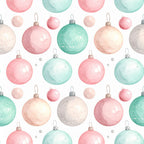 pastel pink, mint green, soft gray, blush, sage green, dusty rose, pearl, holiday, christmas, ornaments, baubles, festive, winter, whimsical, elegant, modern, nursery, playroom, kids room, baby shower, celestial ornaments, decorative balls, shiny spheres, metallic accents, sparkle, glitter details, soft watercolor, gentle, soothing, baby gift