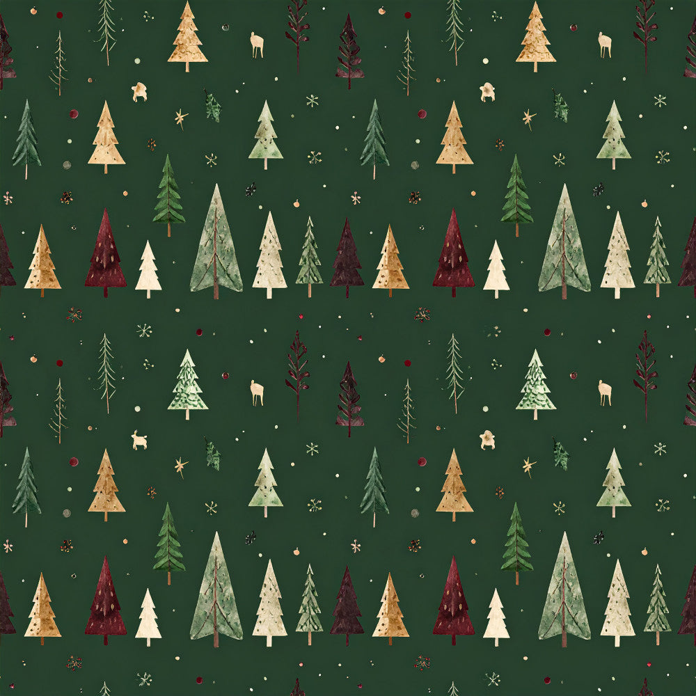 forest green, cream, gold, burgundy, wine red, red, white, nature, trees, woodland, christmas, holiday, winter, festive, snowflakes, deer, animals, pine trees, evergreen, rustic, whimsical, traditional, decorative ornaments, stars, forest theme, seasonal, cozy, kids room, nursery, playroom