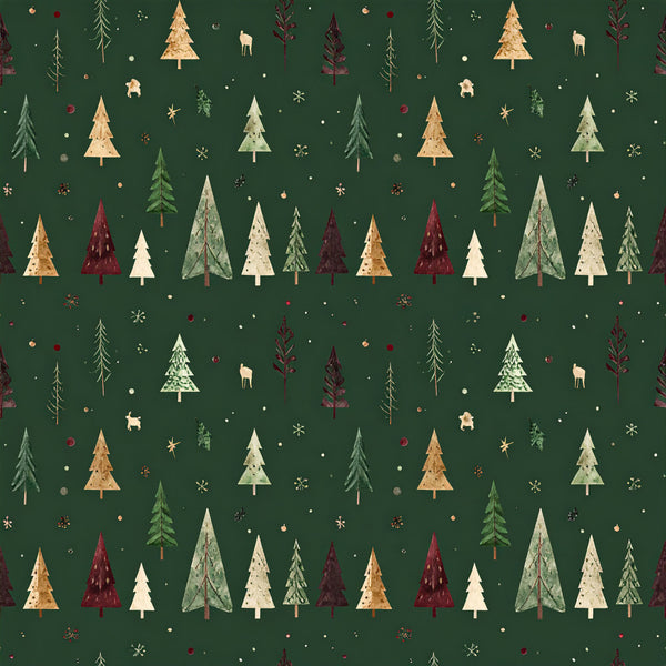 forest green, cream, gold, burgundy, wine red, red, white, nature, trees, woodland, christmas, holiday, winter, festive, snowflakes, deer, animals, pine trees, evergreen, rustic, whimsical, traditional, decorative ornaments, stars, forest theme, seasonal, cozy, kids room, nursery, playroom