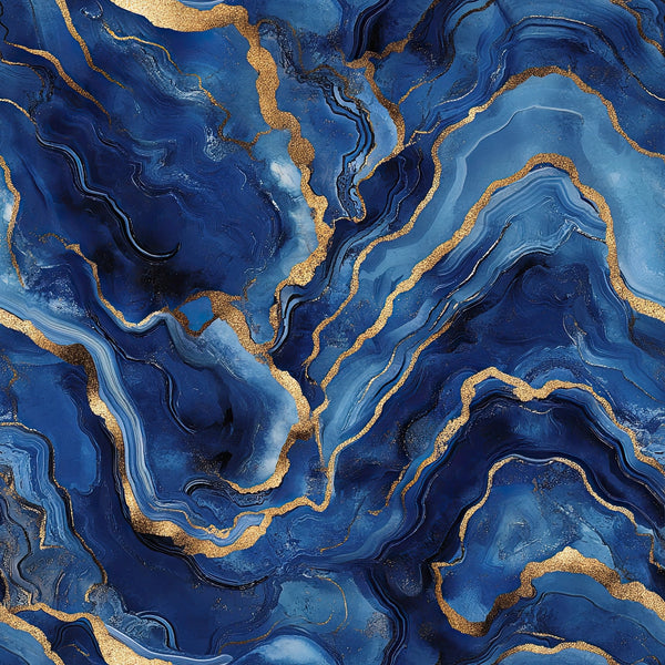 royal blue, navy blue, gold, bronze, copper, agate pattern, geode design, marble veining, fluid swirls, organic curves, mineral formation, luxurious texture, flowing lines, crystalline structure,, fabric panel, geological inspired, abstract design, metallic accents, natural stone effect