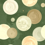 forest green, sage green, cream, ivory, beige, tan, taupe, peachy, concentric circles, circular pattern, abstract, modern, organic, nature-inspired, minimalist, geometric, celestial, moon phases, botanical, earthy tones, neutral palette, soft colors, calming, contemporary, artistic, wood grain, tree rings, nursery, baby room, gender-neutral