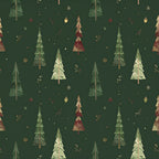forest green, cream, gold, burgundy, christmas, holiday, winter, trees, evergreen, snowflakes, ornaments, deer, nature, woodland, festive, rustic, whimsical, traditional, seasonal, decorative elements, pine trees, christmas trees, gold accents, red berries, elegant, cozy, vintage, natural, forest theme, holiday decor