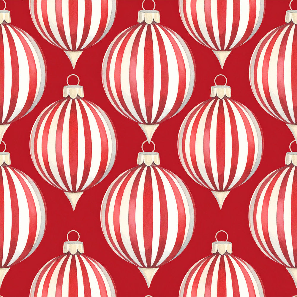 red and white striped, candy cane, peppermint, christmas ornaments, holiday, festive, vintage christmas, retro holiday, baubles, spheres, three-dimensional, shading, cream white, candy red, deep red, classic red, striped pattern, geometric, whimsical, cheerful, playroom, kids room, nursery, christmas decor, seasonal, winter, nostalgic, traditional holiday, elegant ornaments, dimensional design