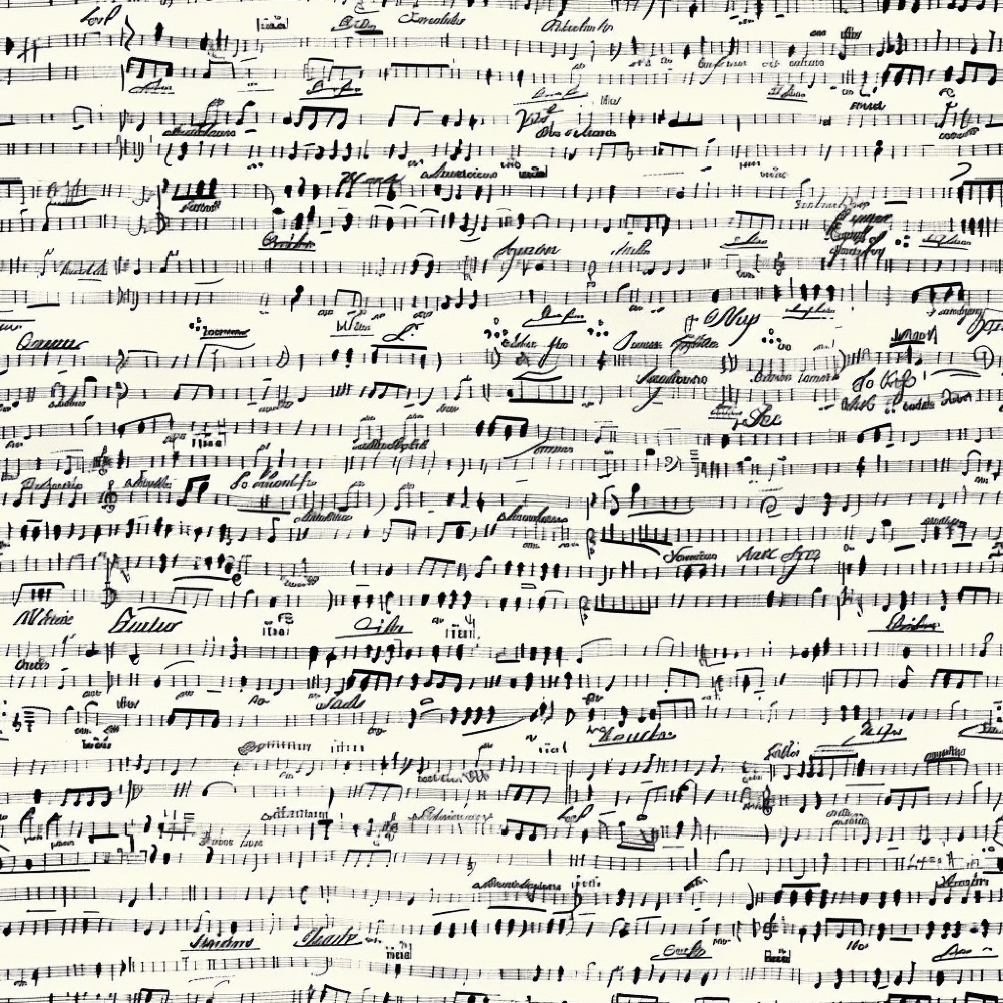 black and white, musical notes, sheet music, handwritten notation, vintage style, monochrome, cotton fabric, quilting panel, music themed, manuscript paper, treble clef, musical staff, antique aesthetic, cream background, ink writing, composer notes, musical composition, fabric panel, craft material