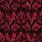 burgundy, deep red, maroon, crimson, abstract pattern, damask motif, ornate scrollwork, flourishes, decorative swirls, baroque style, elegant curves, dimensional design, luxurious, rich tones,, fabric panel, sophisticated pattern, flowing lines, ornamental design, repeating motif