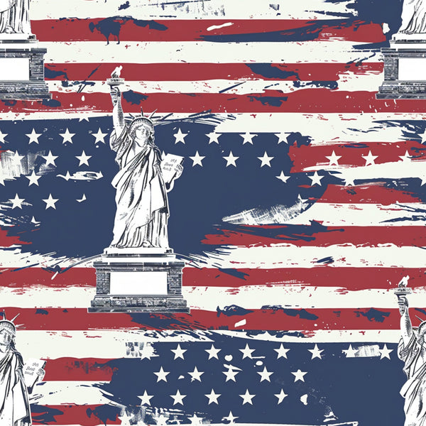 red, white, blue, navy blue, distressed stripes, weathered flag, statue of liberty, patriotic, stars, american flag, vintage style, rustic, grunge texture, independence day, fourth of july,, fabric panel, brushstroke effect, faded appearance, liberty torch