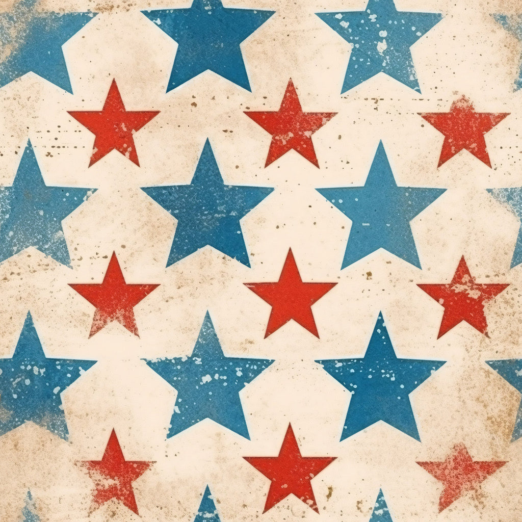 red stars, blue stars, cream background, patriotic pattern, distressed texture, vintage worn, weathered look, americana theme, star motif,, fabric panel, rustic finish, faded appearance, repeating pattern, fourth of july, memorial day, independence day, grunge texture, aged effect