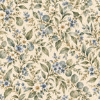 cream floral, blue flowers, sage green leaves, botanical print, vintage floral, garden flowers, delicate flowers, nature inspired, spring flowers, soft blue, cream background, white flowers, naturalistic, traditional floral, cottage core, farmhouse style, elegant florals, romantic floral, timeless design, multi-colored flowers, small scale print, dense floral pattern, meadow flowers, wildflower inspired, gentle colors, muted tones, soft palette, classic floral, shabby chic