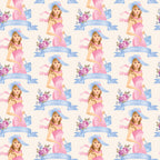 pink, blue, cream, beige, pregnant woman, maternity, baby shower, floral roses, ribbon banners, beautiful life text, repeating pattern,, fabric panel, feminine, soft pastels, vintage style, baby bag, expecting mother, nursery theme, delicate florals