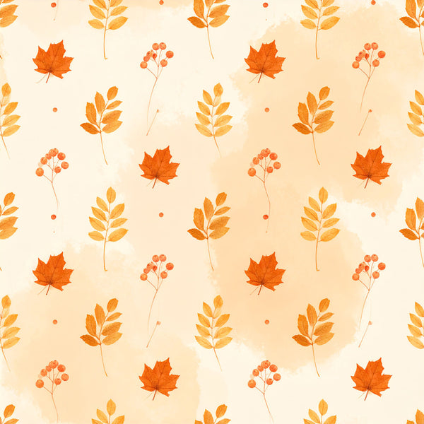 autumn leaves, fall foliage, maple leaves, berry clusters, botanical, nature-inspired, warm orange, burnt orange, golden yellow, cream, beige, seasonal, autumn themed, fall decor, harvest, woodland, rustic, whimsical, watercolor style, delicate, elegant, cozy, autumn nursery, children's decor, kids room, baby shower, nature motifs, leafy branches, rowan berries, fall colors