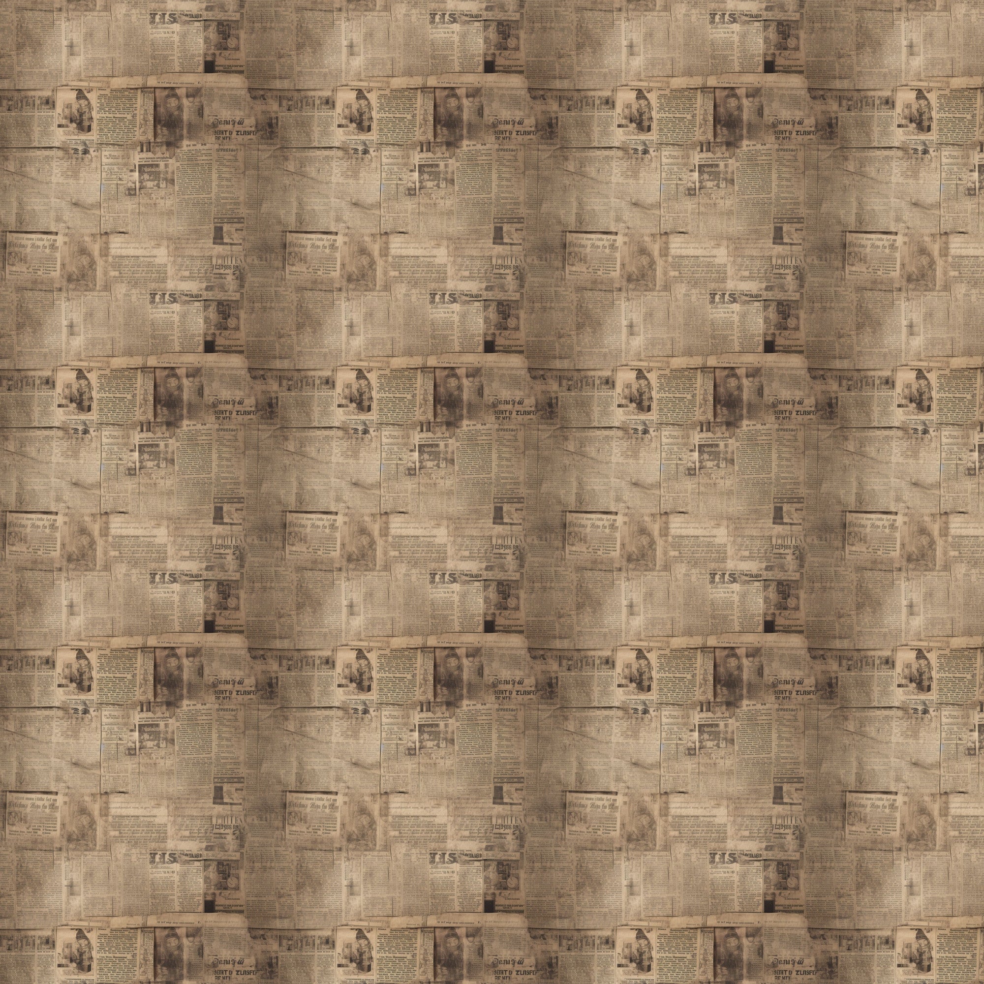 sepia, beige, brown, tan, vintage newspapers, aged paper, antique print, distressed texture, weathered look, nostalgic pattern, old newsprint, faded text, historical design,, fabric panel, retro style, muted tones, newspaper collage, worn appearance, period aesthetic