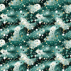green, teal, white, gold, black, confetti pattern, polka dots, circles, scattered dots, modern design, contemporary style,, fabric panel, festive, celebratory, abstract pattern, geometric design, party theme, scattered elements, vibrant colors