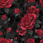 deep red, crimson red, dark red, charcoal black, charcoal gray, black, gothic, romantic, elegant, vintage, floral, roses, ornamental scrollwork, damask, dark romance, moody, sophisticated, traditional, victorian, classic, nature, botanical, red and black, high contrast, dramatic, luxe, wedding, formal, evening wear, home decor