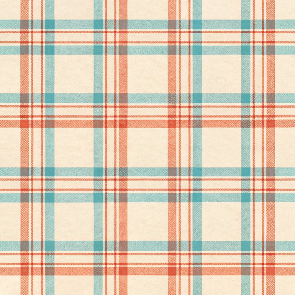 coral pink, teal, cream, rust red, plaid, tartan, gingham, checkered, geometric, traditional, farmhouse, vintage, rustic, country, cottage, checkered plaid, woven pattern, classic plaid, warm tones, cool tones, neutral, timeless, heritage, classic design, kitchen, home decor, cabin style, country cottage, retro, nostalgic