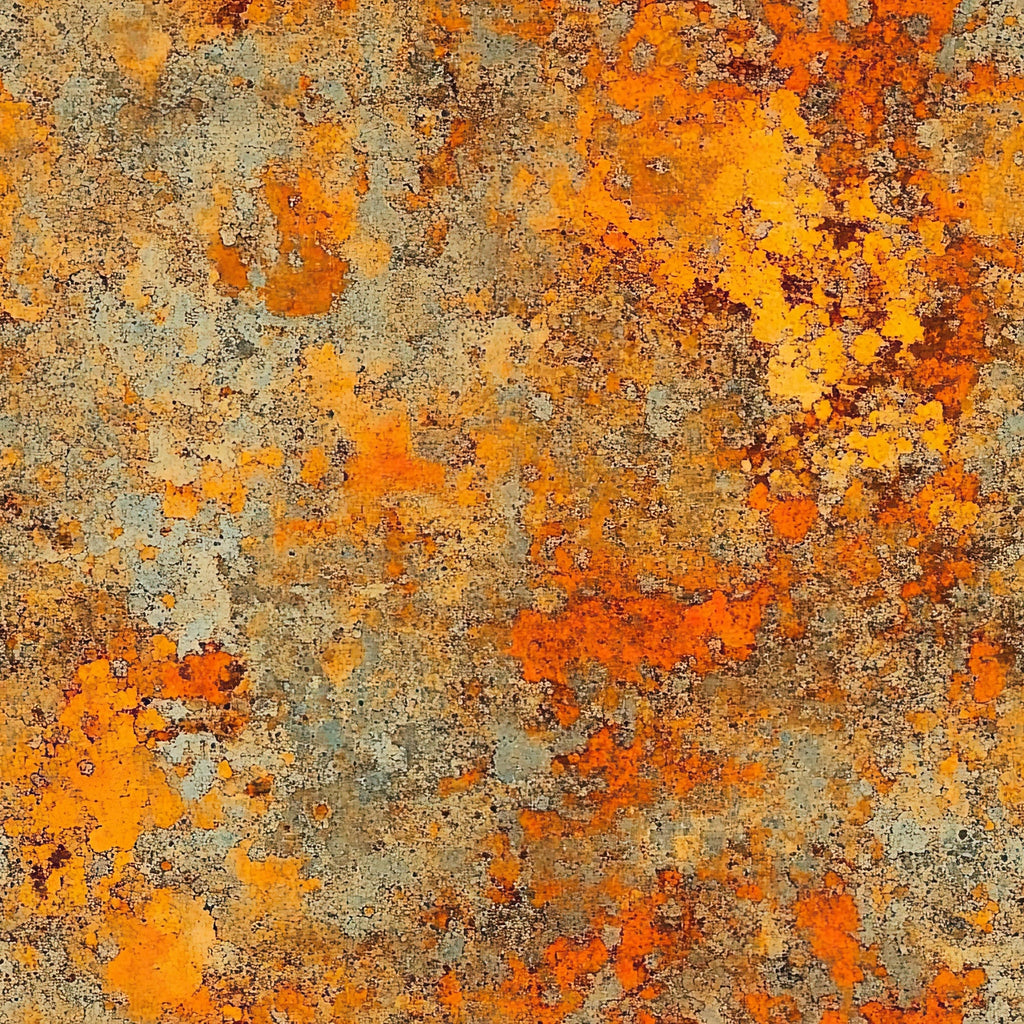 rust colored, orange hues, yellow tones, brown shades, weathered texture, oxidized metal, corrosion pattern, aged surface, patina effect, distressed finish,, fabric panel, western theme, vintage appearance, mottled design, earthy palette, abstract texture, worn patina, mineral deposits, natural weathering