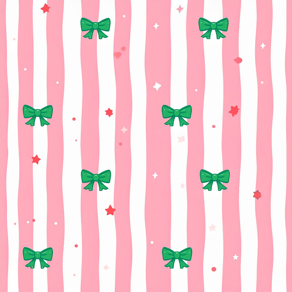 hot pink, white, forest green, striped, bows, stars, sparkles, whimsical, festive, holiday, christmas, cheerful, playful, nursery, kids room, baby girl, elegant bows, geometric stripes, ribbon bows, shiny stars, decorative elements, girly, feminine, classic stripes, vertical stripes, seasonal, gift fabric, party theme, celebration