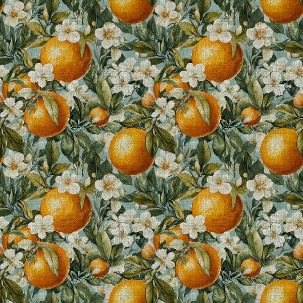 citrus orange, cream white, sage green, forest green, dusty blue, botanical, floral, nature, vintage, cottage, oranges, orange blossoms, white flowers, leaves, citrus fruit, fruit trees, traditional, elegant, botanical print, garden, spring, summer, home decor, upholstery, countryside, orchard, fruit pattern, timeless, classic botanical, natural elements