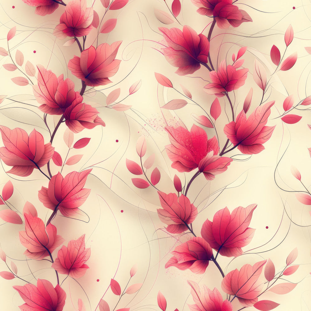coral pink, deep pink, magenta, blush pink, cream, ivory, floral, flowers, botanical, nature, elegant, modern, whimsical, romantic, soft, delicate, stylized flowers, abstract floral, flowing vines, botanical garden, spring, feminine, dreamy, watercolor, artistic, decorative, ornamental, garden theme, nature-inspired, contemporary floral