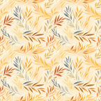 autumn leaves, fall foliage, botanical, nature, warm tones, cream, beige, tan, gold, orange, rust, terracotta, slate blue, navy, leaf pattern, leafy, organic, flowing design, elegant, modern, natural, earthy, seasonal, autumn colors, harvest theme, watercolor style, botanical print, gentle, sophisticated, transitional style