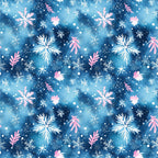 watercolor blue, christmas pattern,, fabric panel, snowflakes, winter motifs, pink accents, white snowflakes, navy blue, celestial blue, holiday fabric, seasonal design, watercolor effect, winter wonderland, festive pattern, cotton fabric, quilting material, christmas crafting, holiday sewing, winter theme