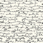 cream background, black ink, handwritten musical notes, sheet music, musical staff lines, treble clefs, bass clefs, scattered notes, vintage style, artistic penmanship,, fabric panel, monochrome design, music themed, elegant script, flowing composition, seamless pattern, craft fabric, sewing material