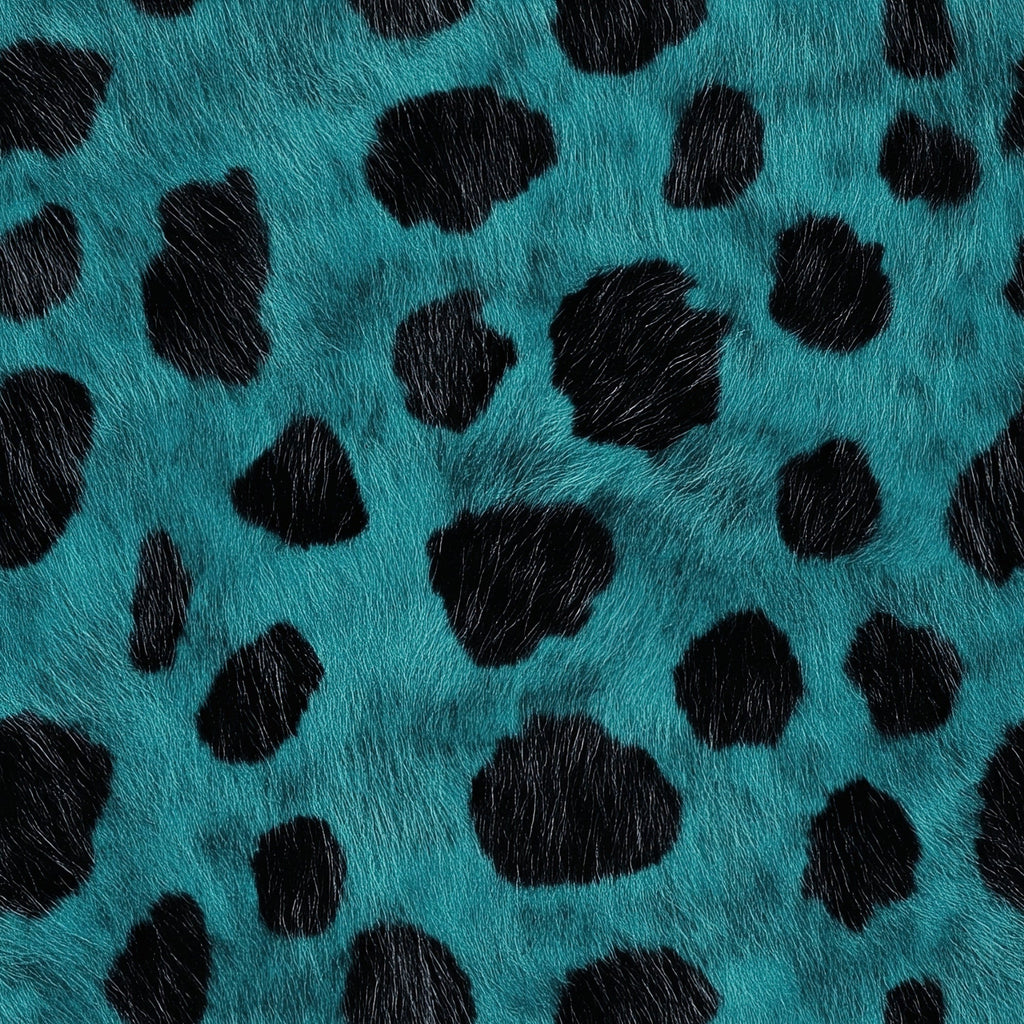 turquoise, teal, black, leopard print, animal print, spots, fur texture, wild pattern,, fabric panel, exotic, vibrant colors, irregular spots, feline pattern, bold colors, contemporary, modern print, fashion fabric, apparel fabric, craft fabric